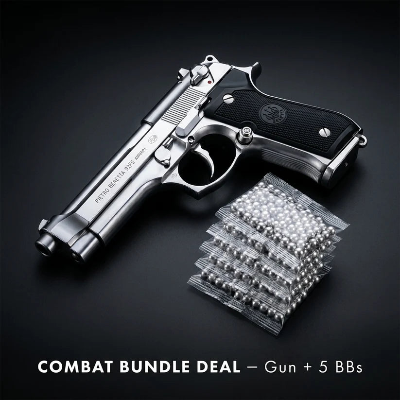 Silver Beretta M92 Gun + 5 BBs - Action Pack