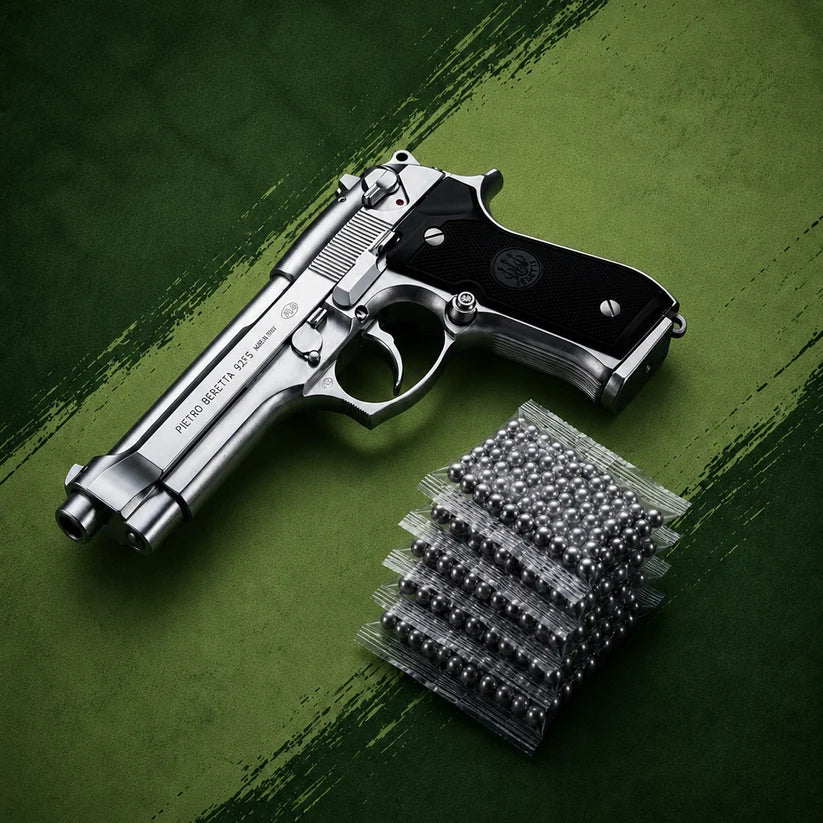 Silver Beretta M92 Gun + 5 BBs - Action Pack